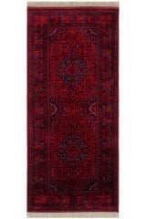 Afgan Bilcik El Dokuma Yün Halı Kırmızı - 90x201