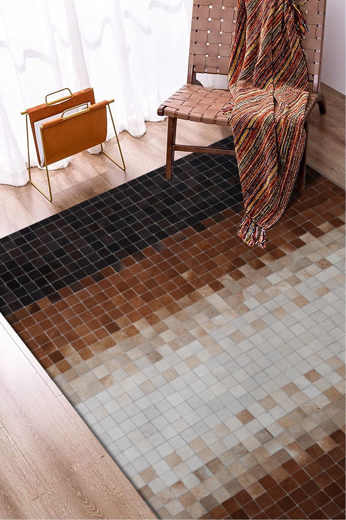 Tay Patchwork Naturel Deri Halı