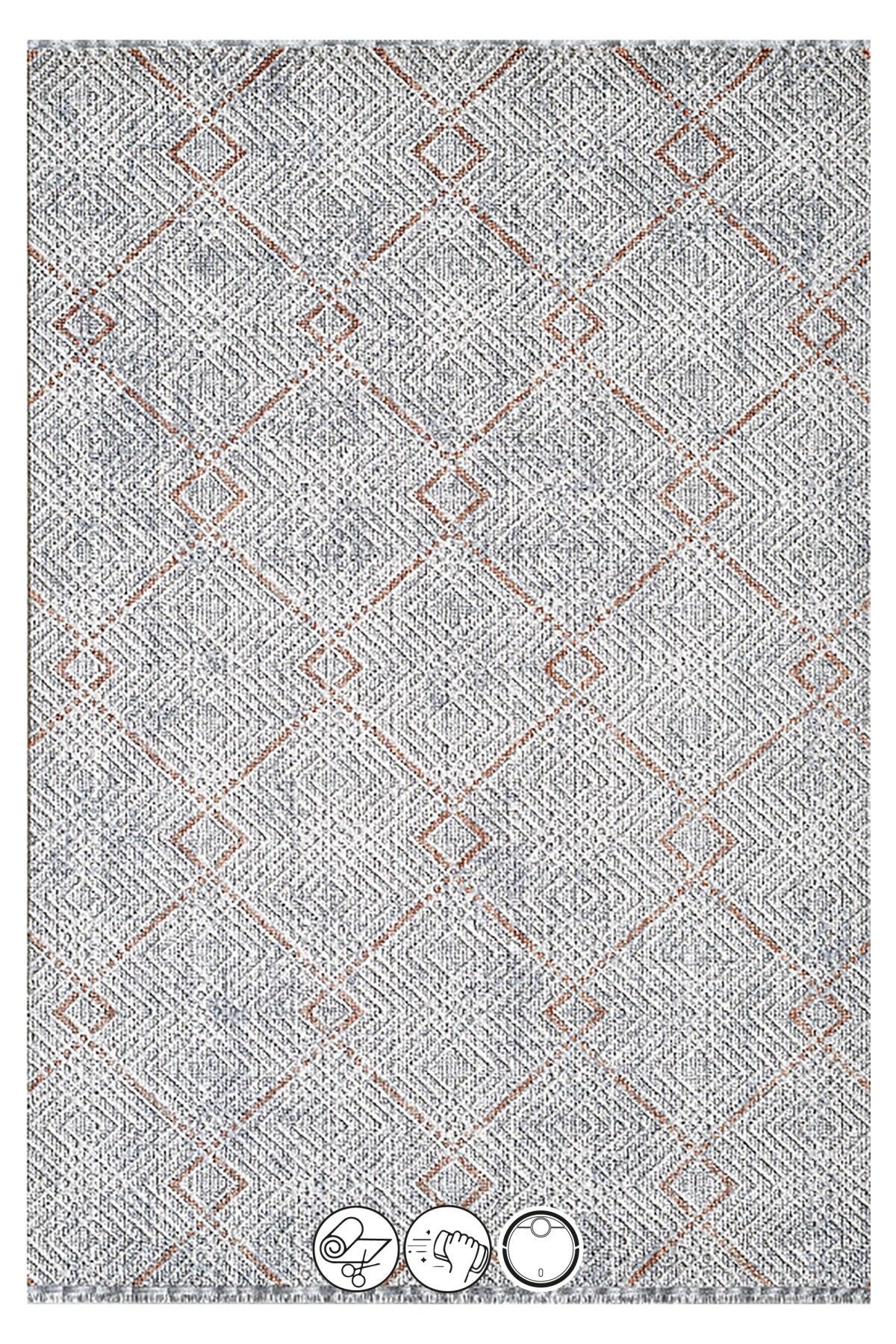 Aster AQ12B Gri Geometrik Makine Halısı