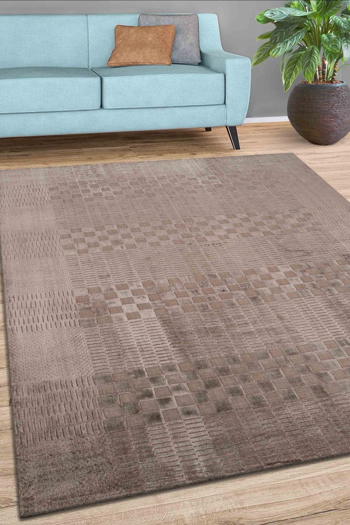Nepal 3520 Kahve Modern El Dokuma Kışlık Bambu Halı