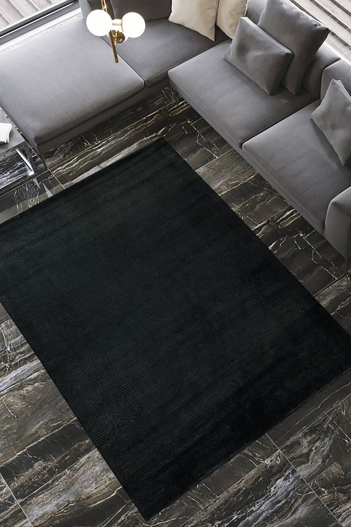 Nepal 3523 Siyah Modern El Dokuma Kışlık Bambu Halı
