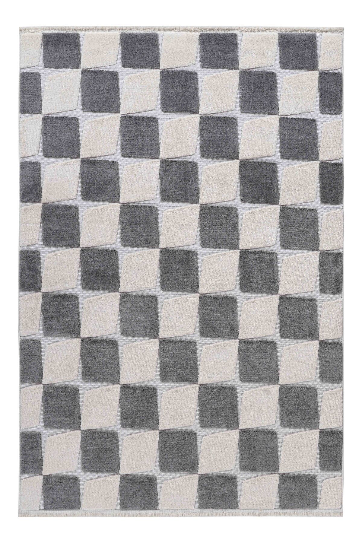 İndus 8004 Gri Geometrik Salon Halısı Kesme Halı