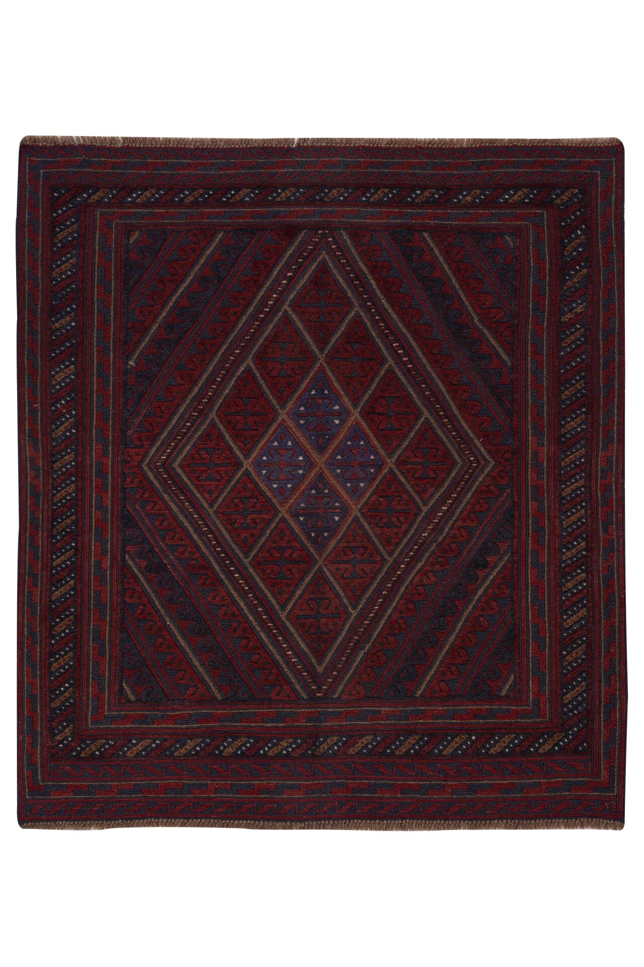 Afgan Berceste El Dokuma Yün Halı Kırmızı - 131x124