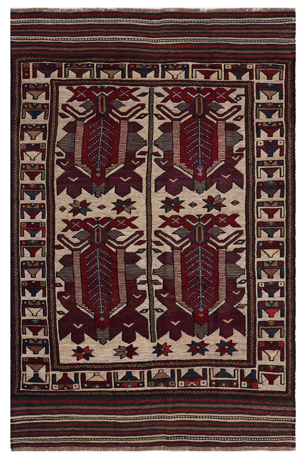 Afgan Berceste El Dokuma Yün Halı Kırmızı - 120x187