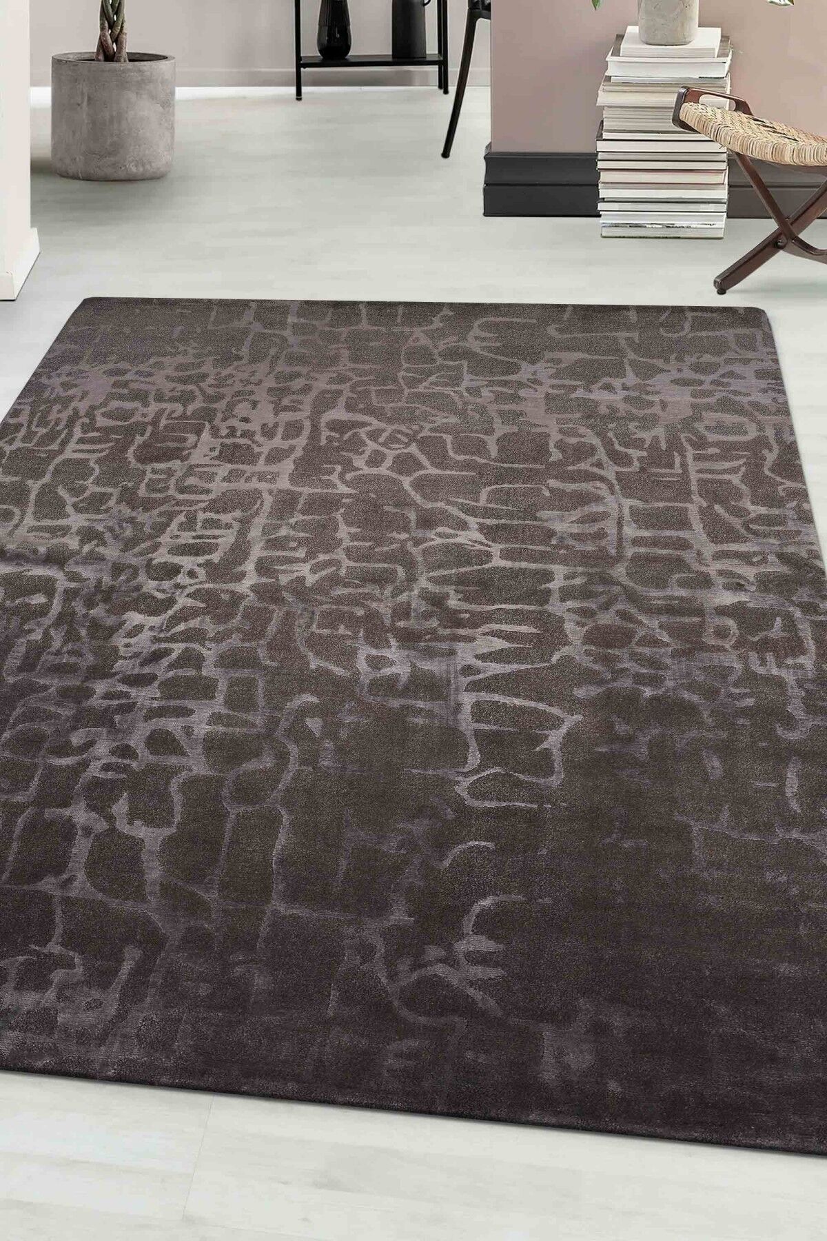 Nepal 3550 Kahverengi Modern El Dokuma Kışlık Bambu Halı