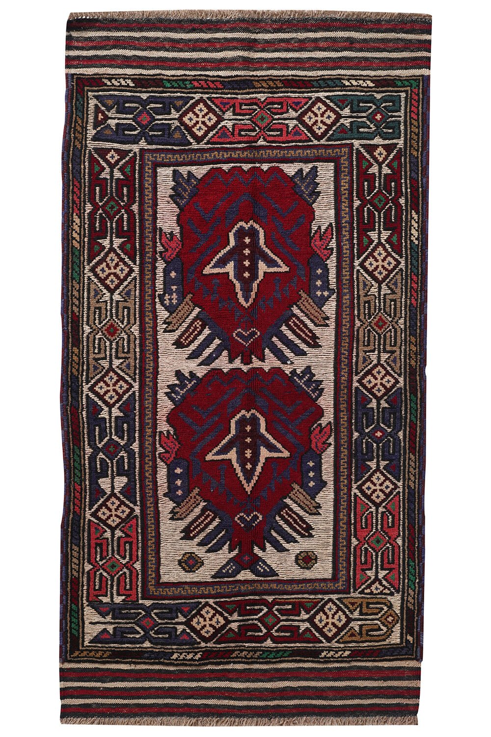Afgan Berceste El Dokuma Yün Halı Kırmızı - 75x141