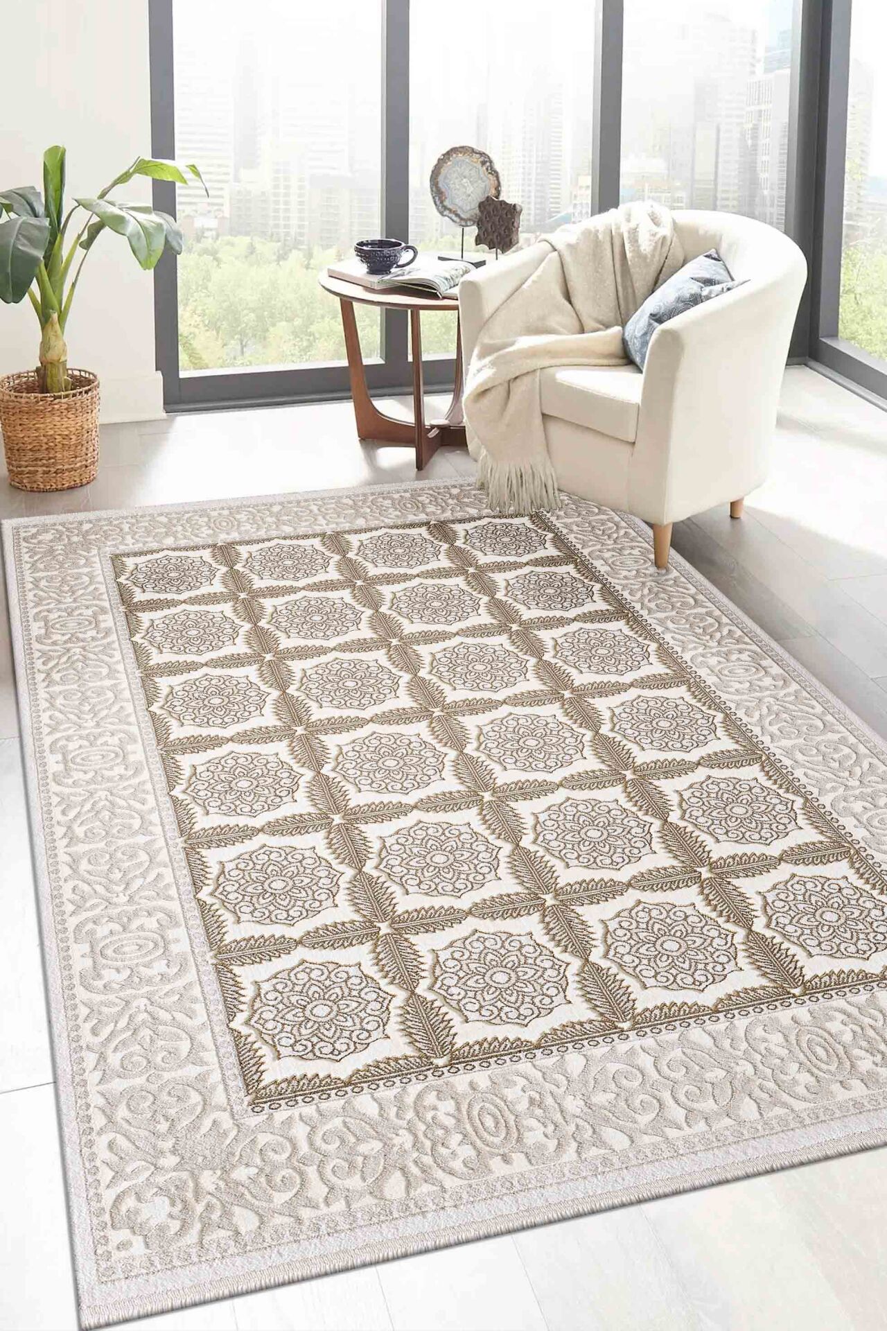 Pierre Cardin Prime JA02B Salon Halısı Krem / Kahverengi - 80x150