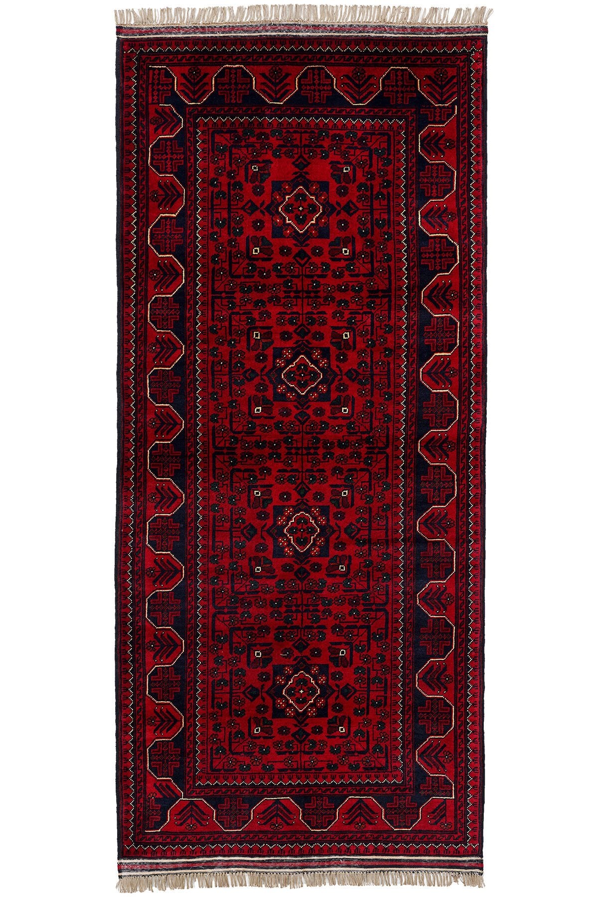 Afgan Khamyab El Dokuma Yün Halı Kırmızı - 85x193