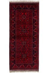 Afgan Khamyab El Dokuma Yün Halı Kırmızı - 85x193