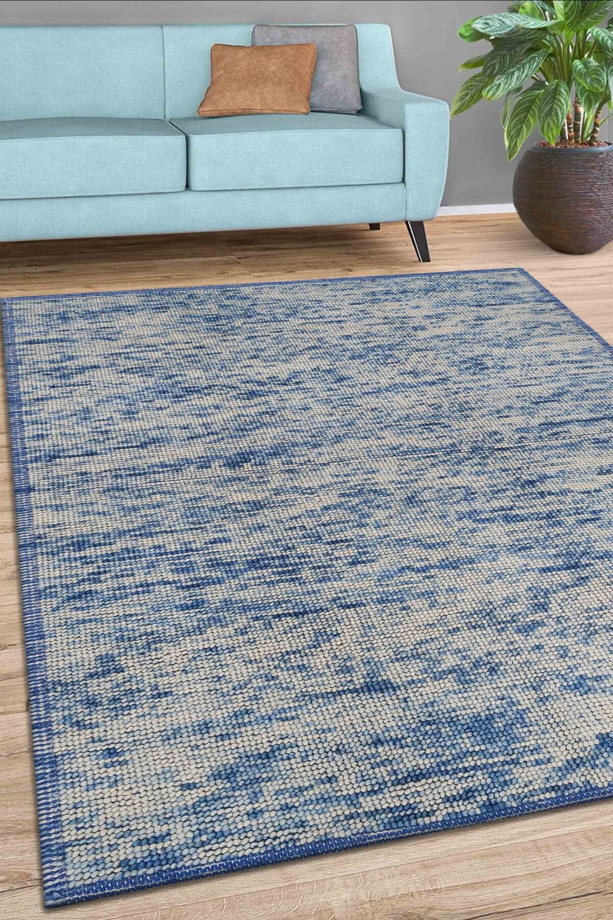 Nepal 3581 Mavi Modern El Dokuma Kışlık Bambu Halı
