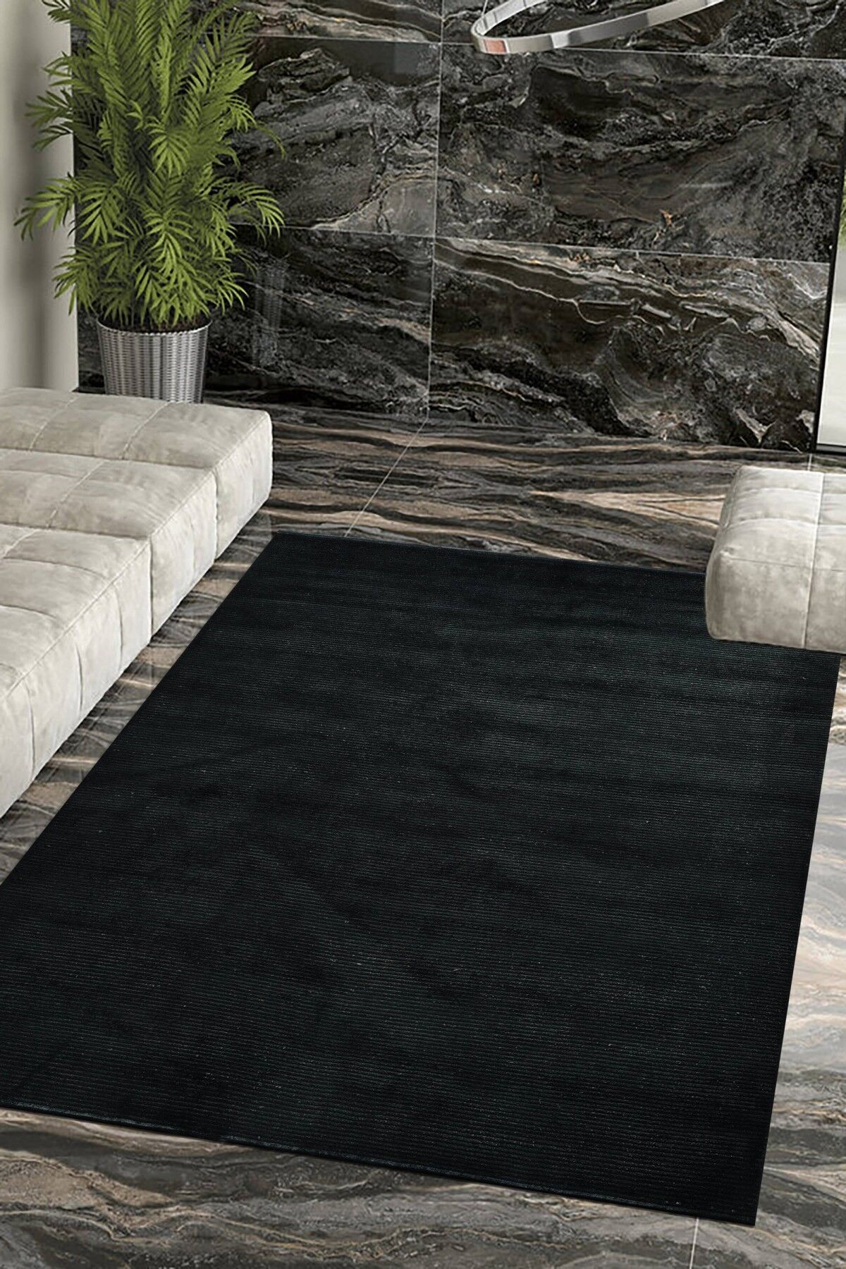 Nepal 3583 Siyah Modern El Dokuma Kışlık Bambu Halı