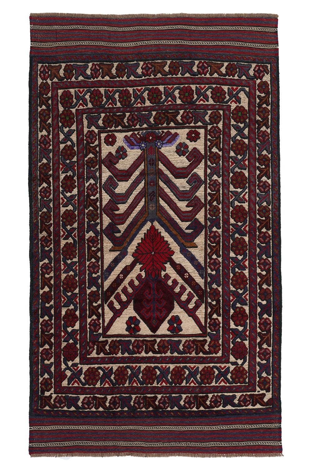 Afgan Berceste El Dokuma Yün Halı Kırmızı - 110x191