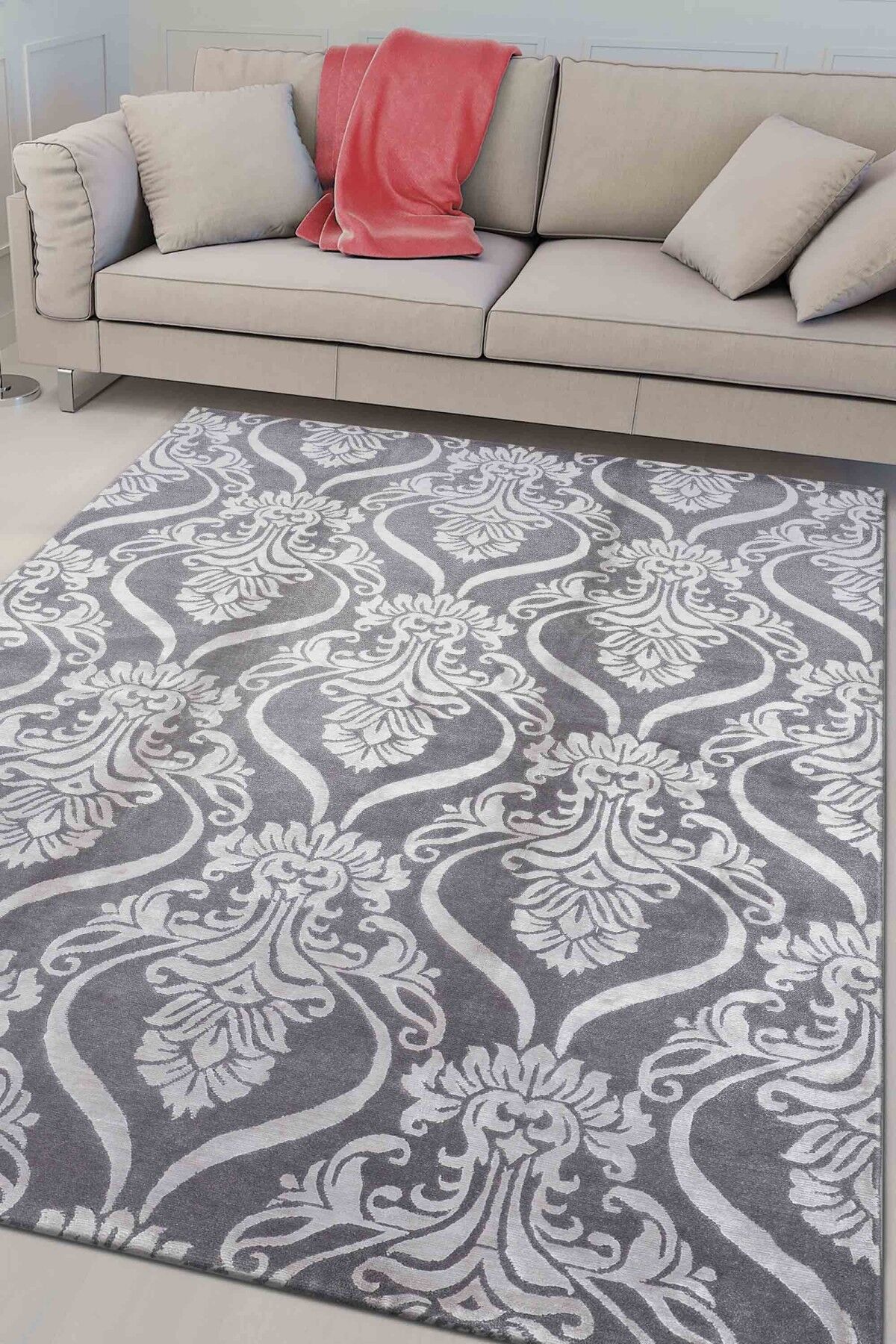 Nepal 3587 Gri Modern El Dokuma Kışlık Bambu Halı