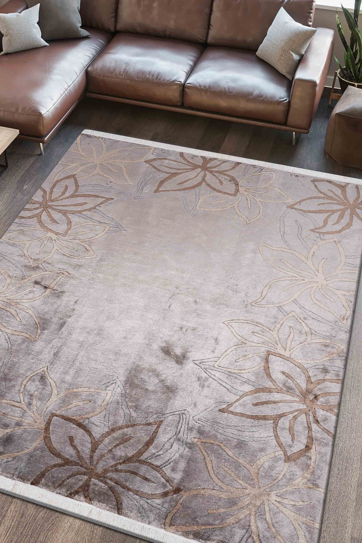 Nepal 3588 Kahve Modern El Dokuma Kışlık Bambu Halı