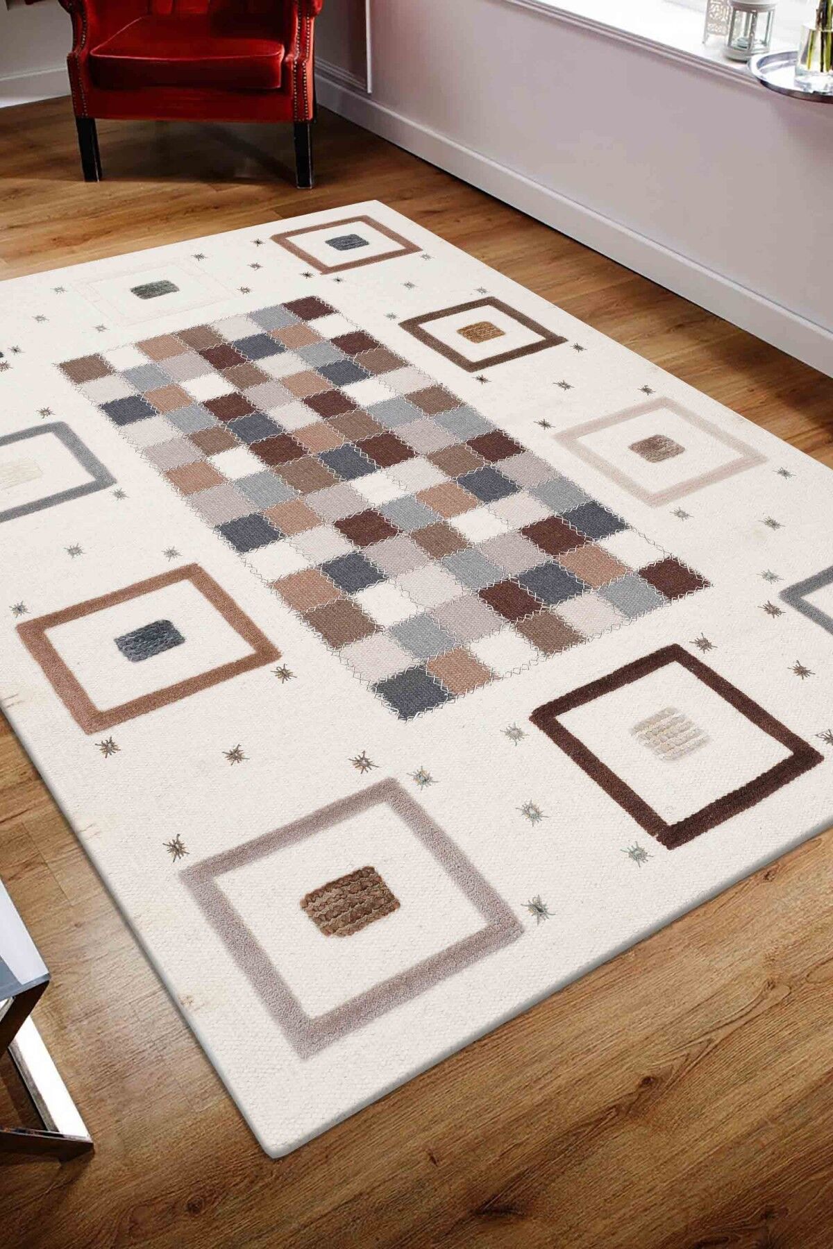 Nepal 3589 Krem Modern El Dokuma Kışlık Bambu Halı