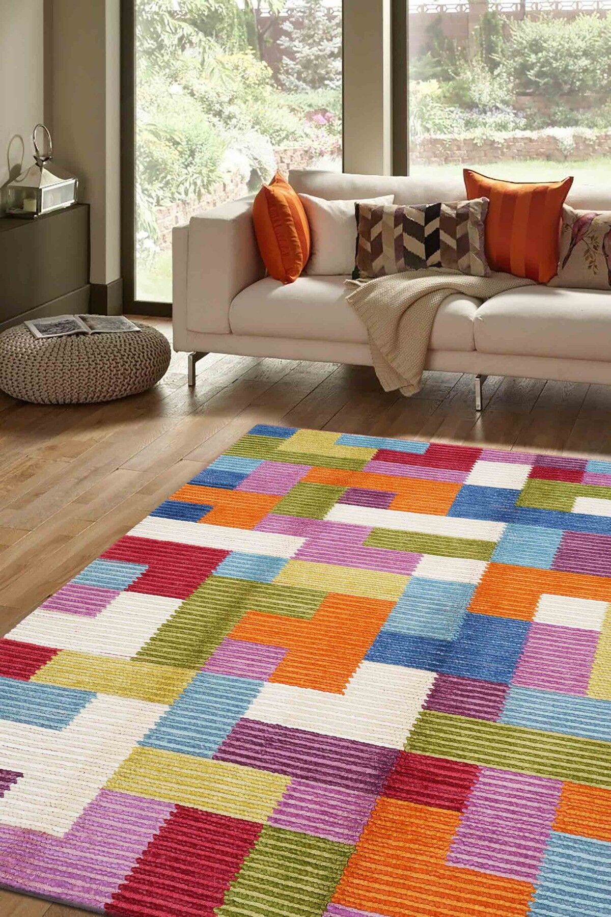 Nepal 3597 Renkli Modern El Dokuma Kışlık Bambu Halı