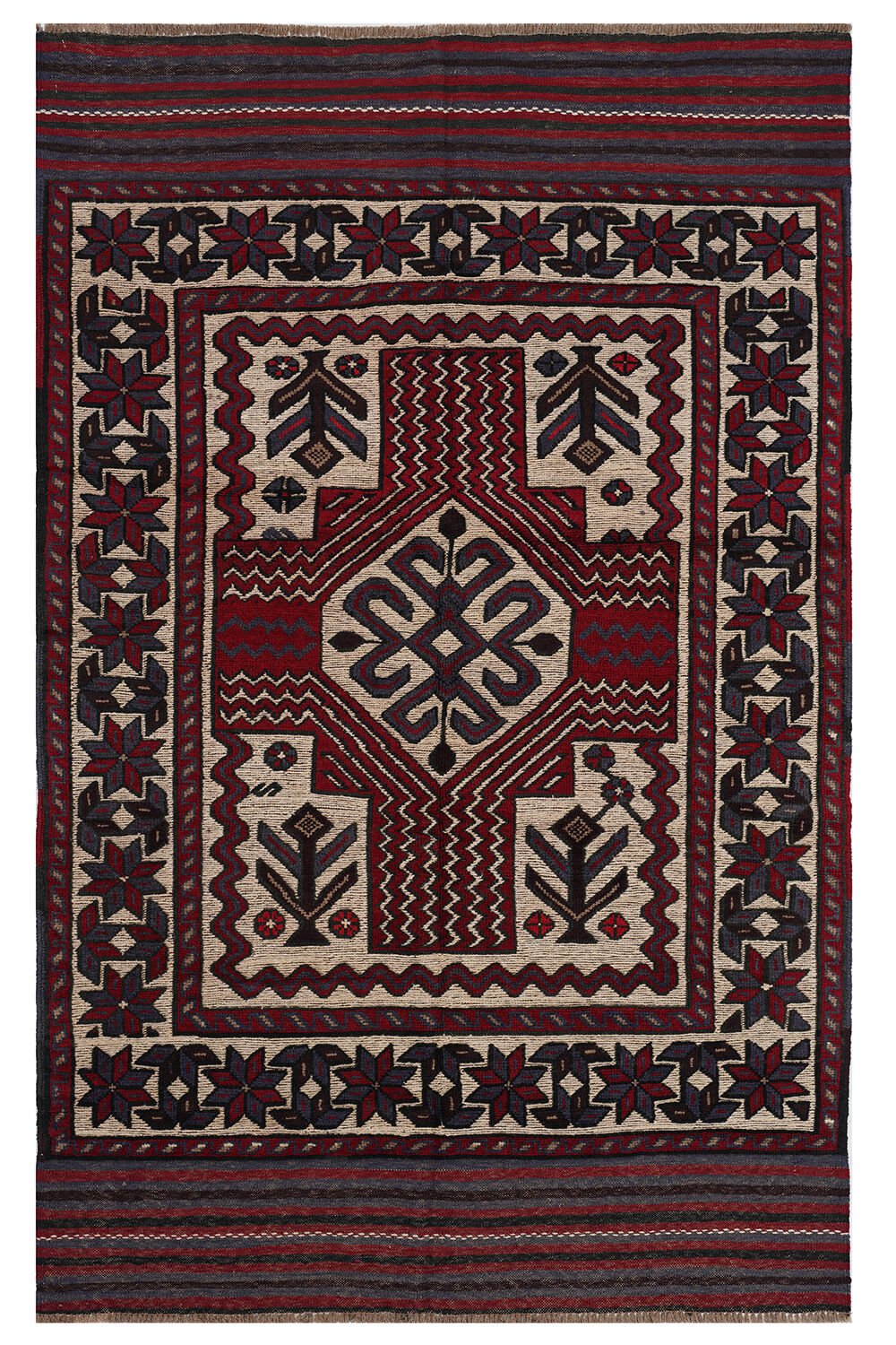 Afgan Berceste El Dokuma Yün Halı Kırmızı - 120x188