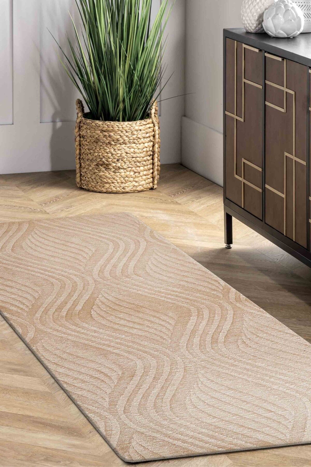 Nepal 3616 Sarı Modern El Dokuma Kışlık Bambu Halı