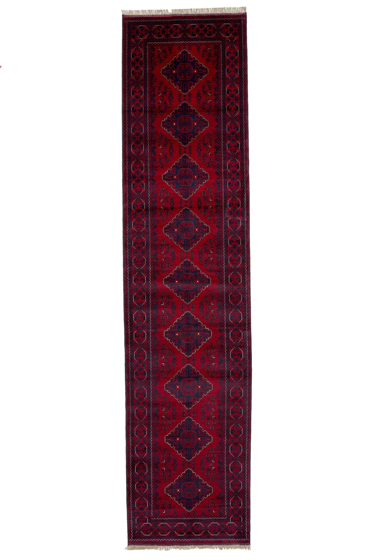 Afgan Khamyab El Dokuma Yün Halı Kırmızı - 91x392