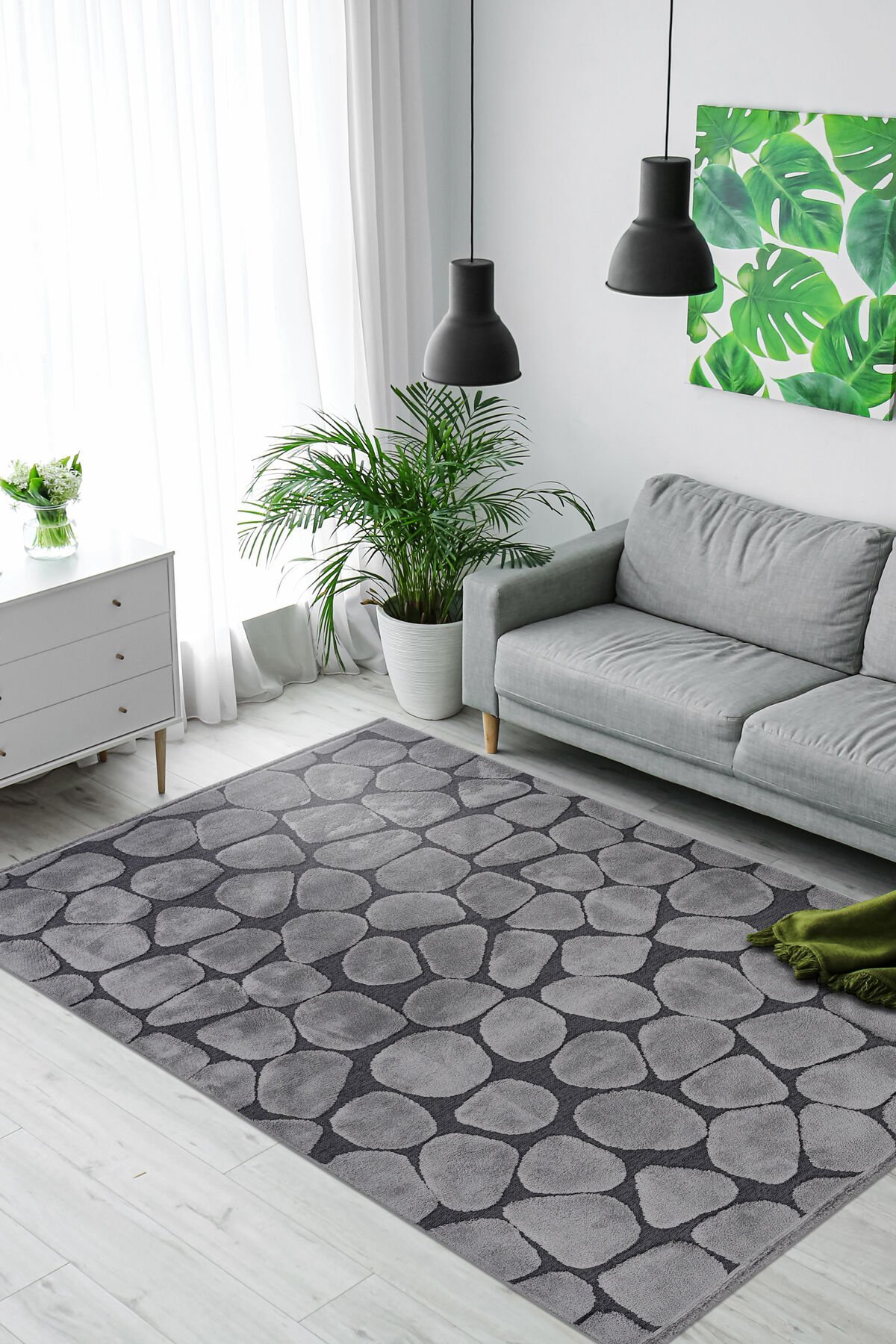 İndus 8001 Gri Modern Salon Halısı Kesme Halı