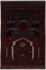 Afgan Berceste El Dokuma Yün Halı Kırmızı - 88x126
