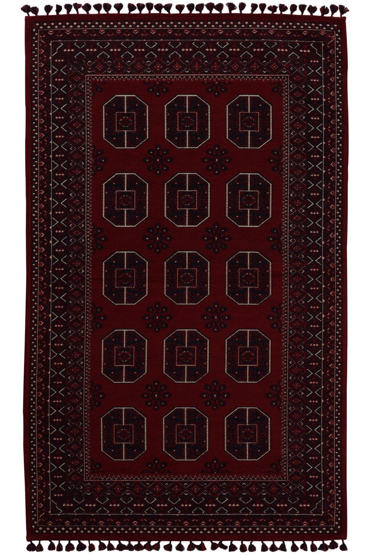 Orient 1 Afgan Desenli Kırmızı Klasik Yıkanabilir Pamuklu Kilim