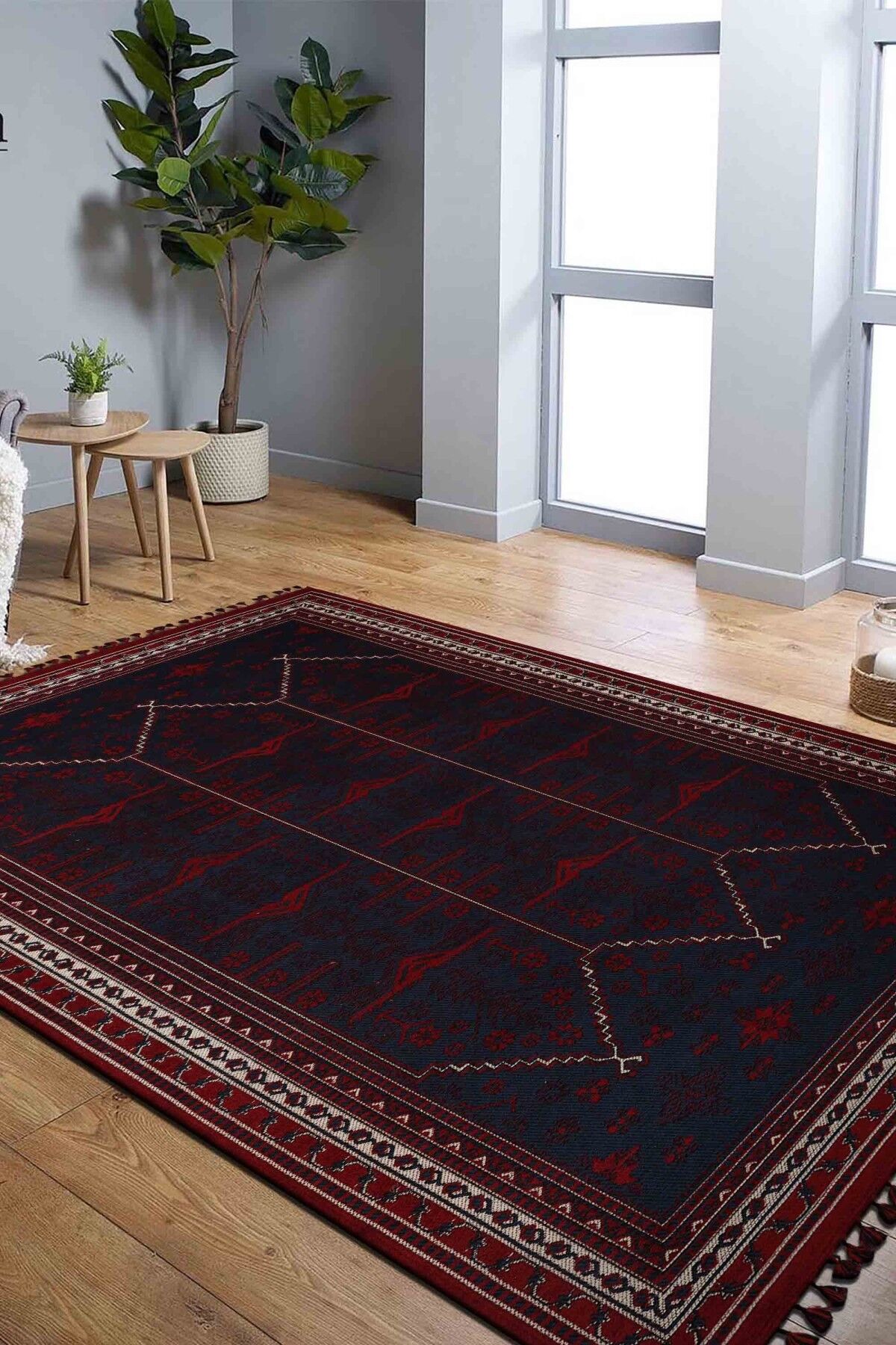 Orient 2 Afgan Desenli Kırmızı Klasik Yıkanabilir Pamuklu Kilim