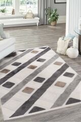 İndus 8002 Krem Geometrik Salon Halısı Kesme Halı