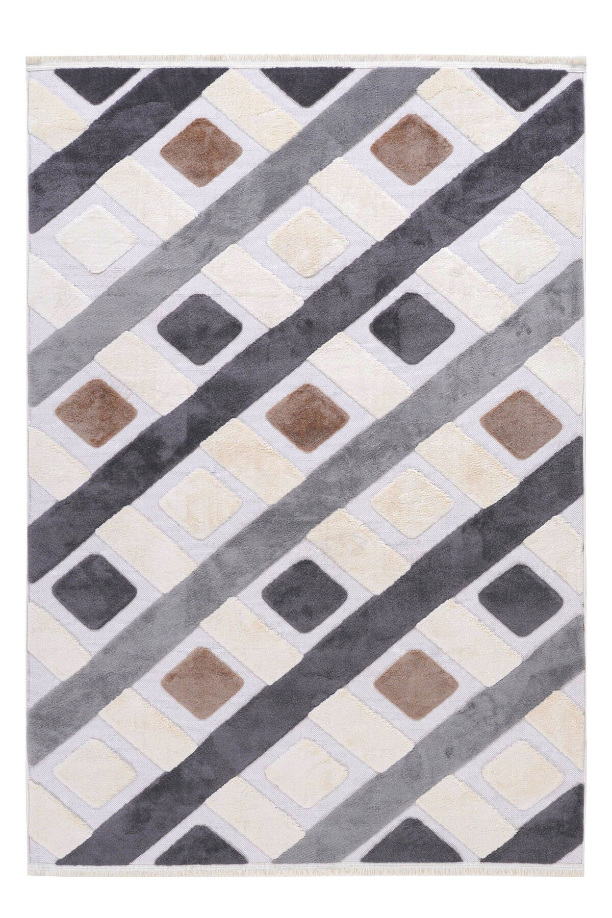 İndus 8002 Krem Geometrik Salon Halısı Kesme Halı