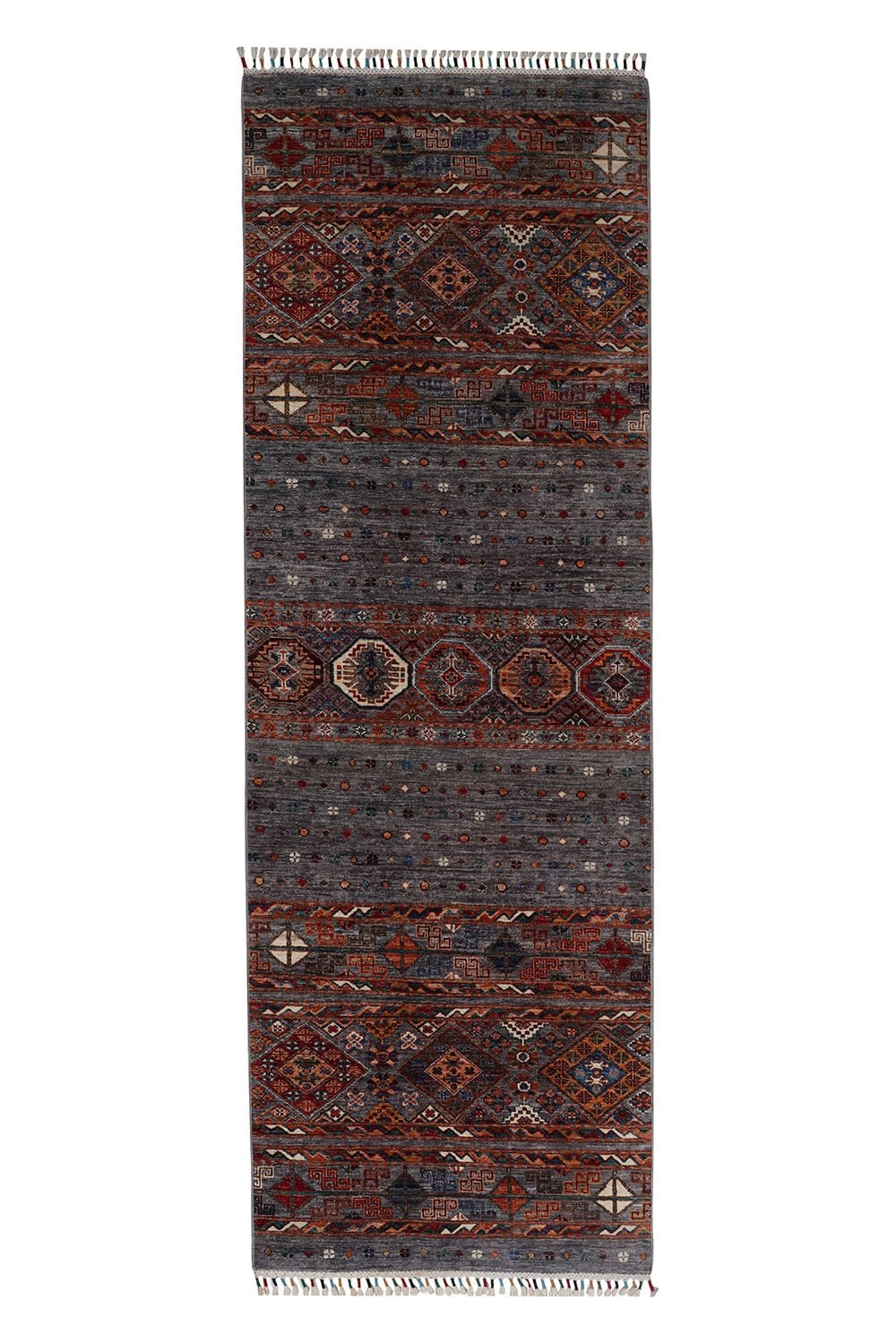RHMN Afgan Orjin El Dokuma Yün Halı Renkli - 84x247
