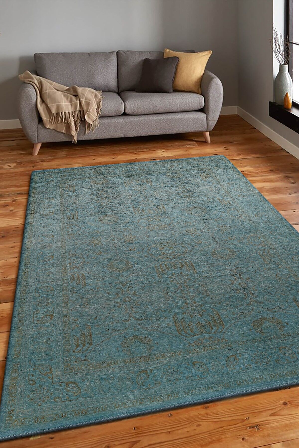Overdye Exclusive Mavi Eskitme El Dokuma Halı