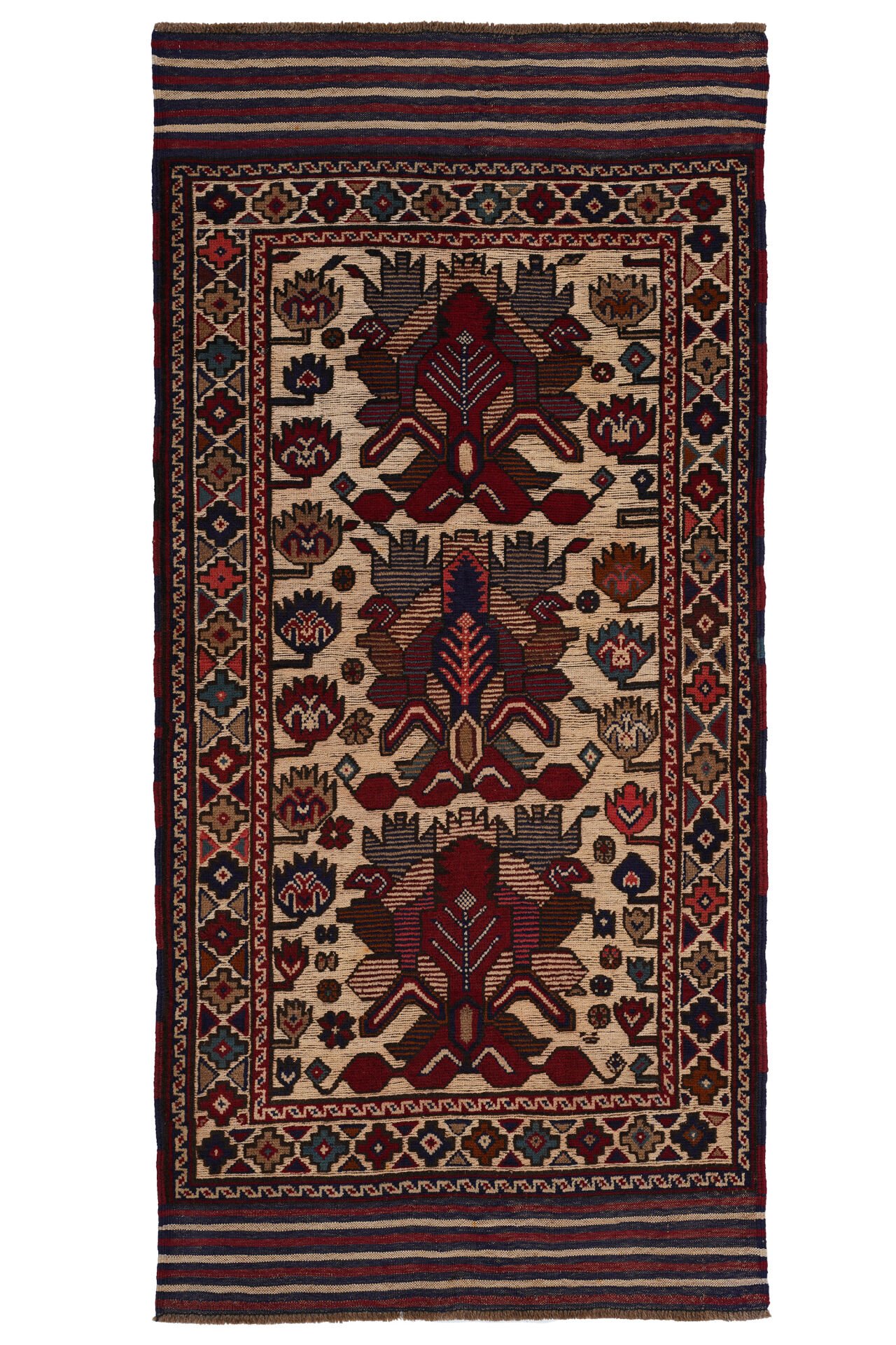 Afgan Berceste El Dokuma Yün Halı Kırmızı - 93x198