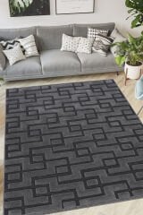 İndus 8007 Gri Geometrik Salon Halısı Kesme Halı