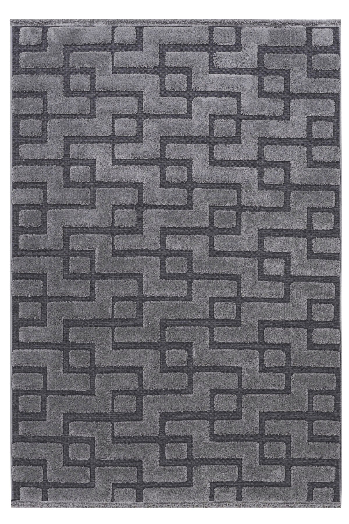 İndus 8007 Gri Geometrik Salon Halısı Kesme Halı