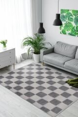 İndus 8004 Gri/Krem Geometrik Salon Halısı Yolluk Kesme Makine Halısı