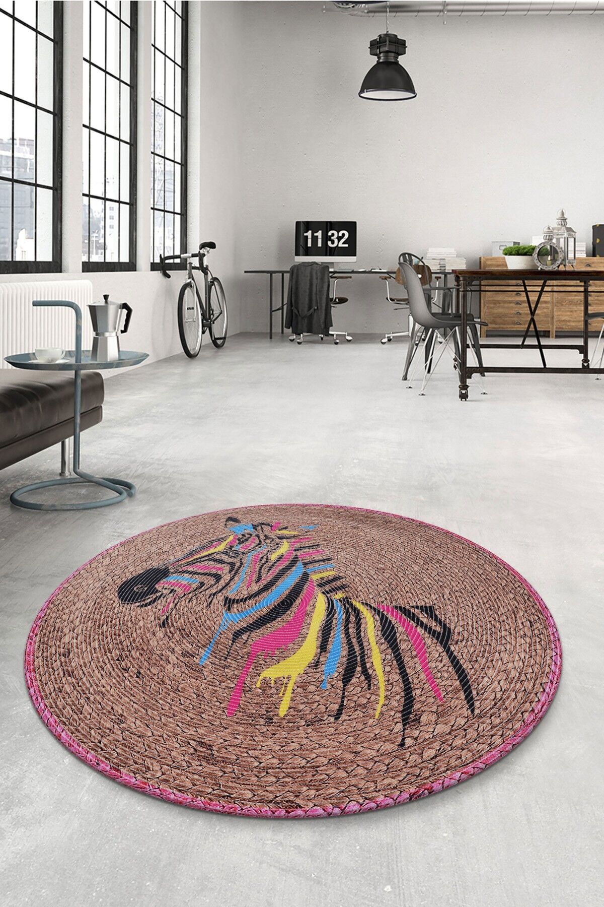 Baskı Jüt Trq077 Renkli Dekoratif Makine Halısı