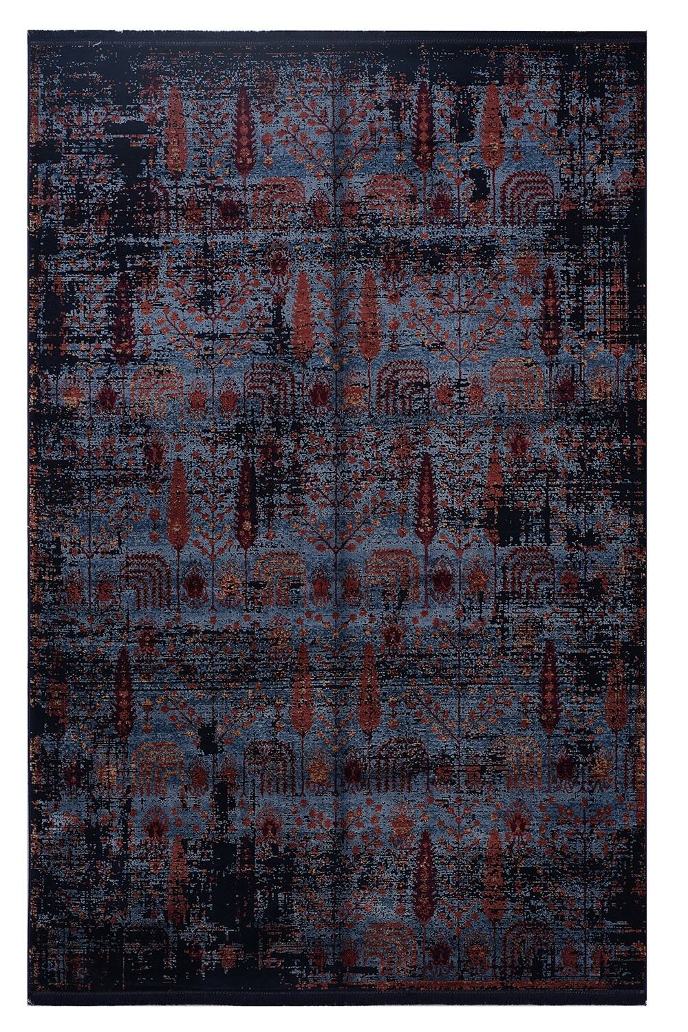 Bella 06471B Lacivert / Bordo Etnik Desenli Makine Halısı