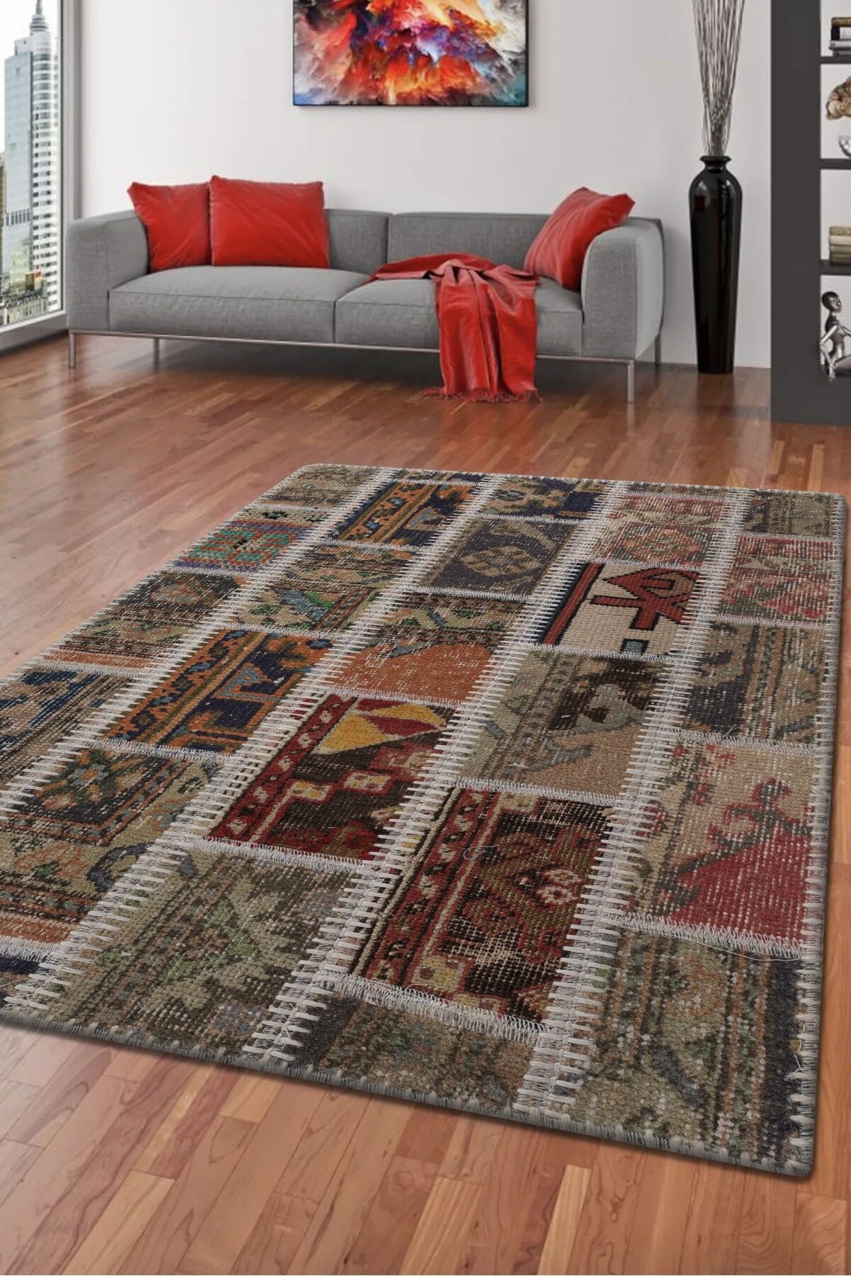 Patchwork Ptch 09 Renkli Modern El Dokuma Halı