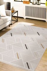 Bonn 8805 Krem Geometrik Salon Halısı Kesme Halı