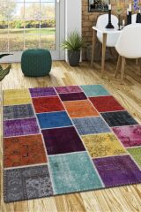 Patchwork Renkli Modern El Dokuma Halı