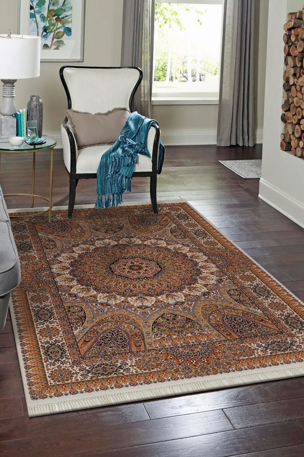 Abrishim 3809A Klasik Salon Halısı İpeksi Makine Halısı