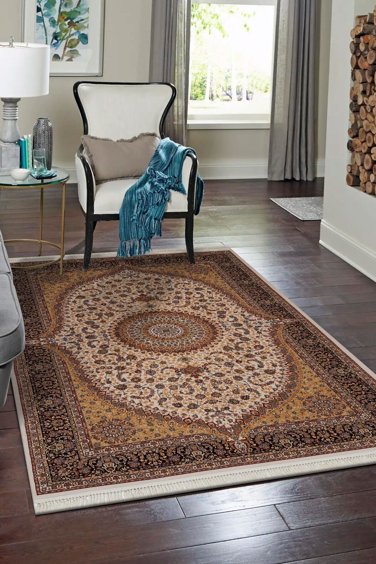 Abrishim 3820A Klasik Salon Halısı İpeksi Makine Halısı