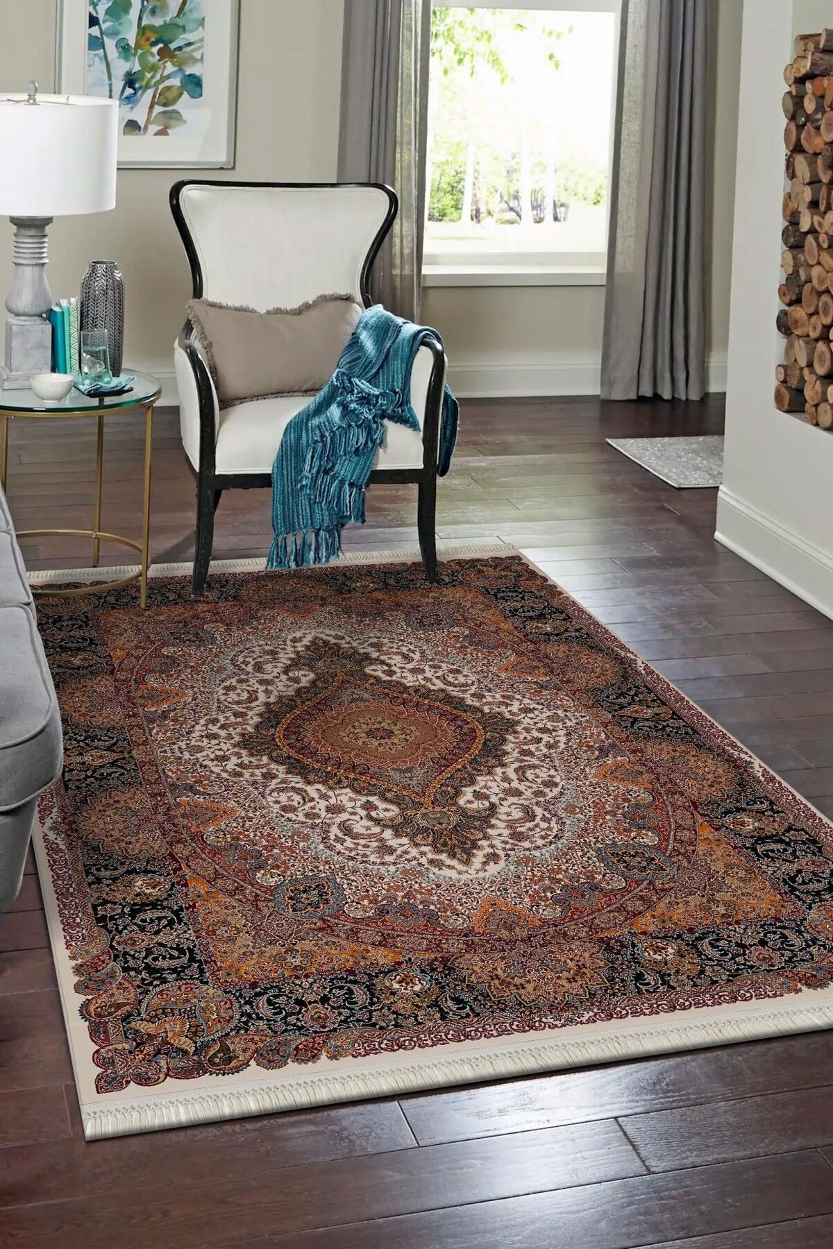 Abrishim 3824D Klasik Salon Halısı İpeksi Makine Halısı