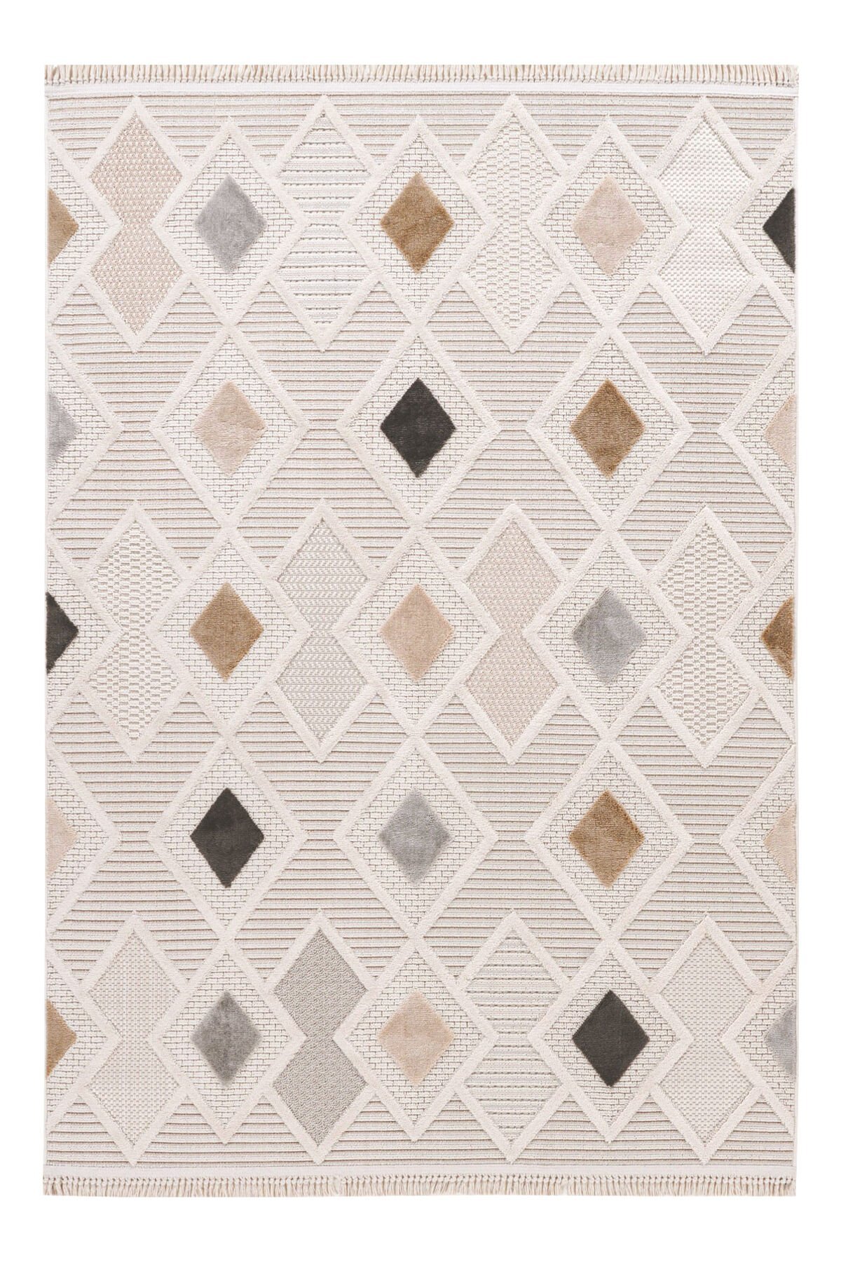 Bonn 8804 Krem Geometrik Mutfak Halısı Kesme Halı