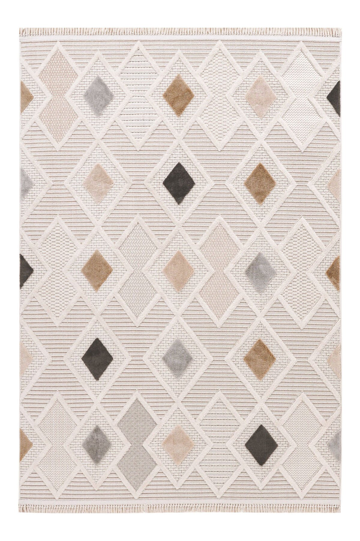 Bonn 8804 Krem Geometrik Mutfak Halısı Kesme Halı