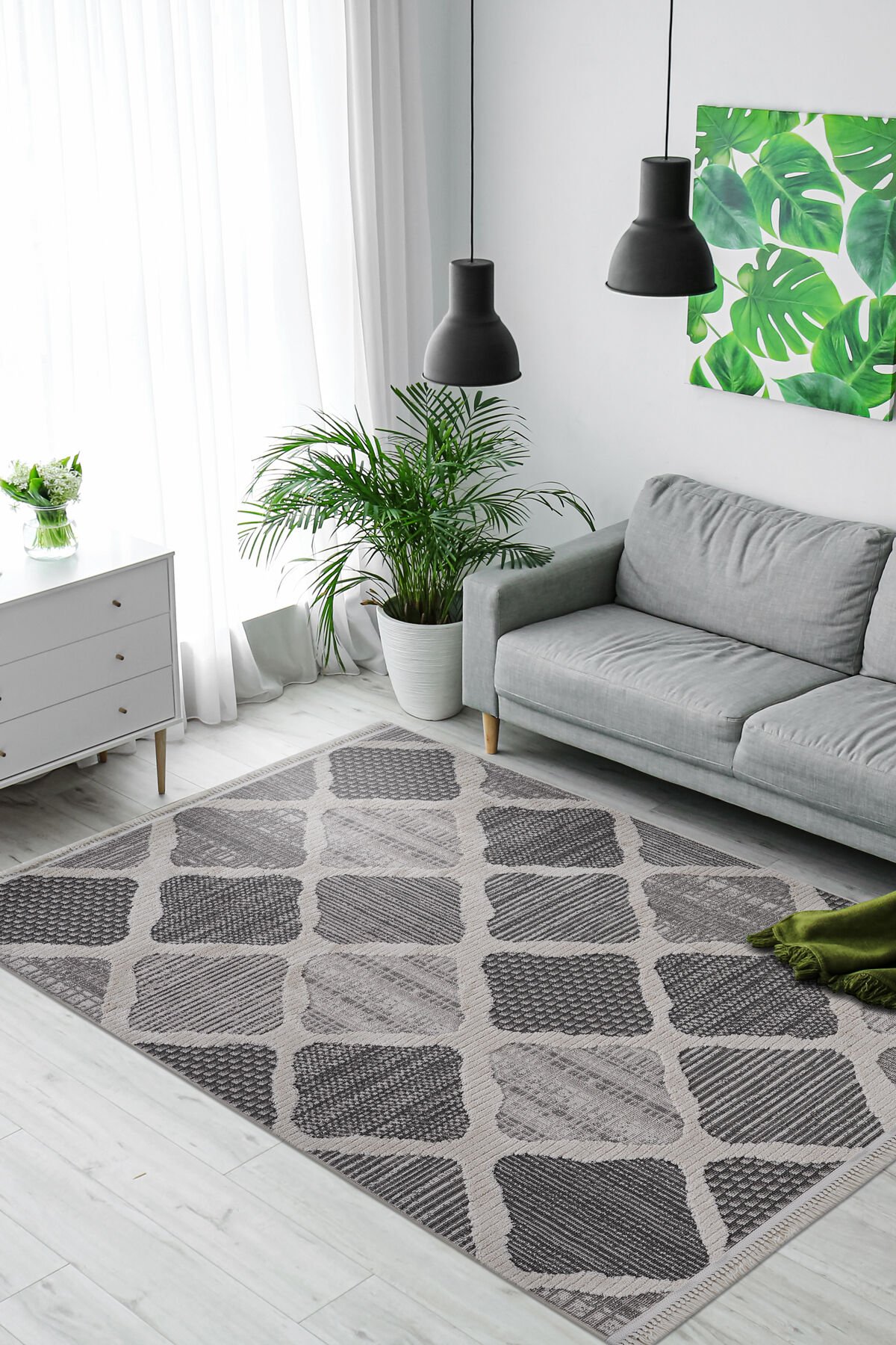 Step 2202 Gri Modern Salon ve Mutfak Halısı Kesme Halı