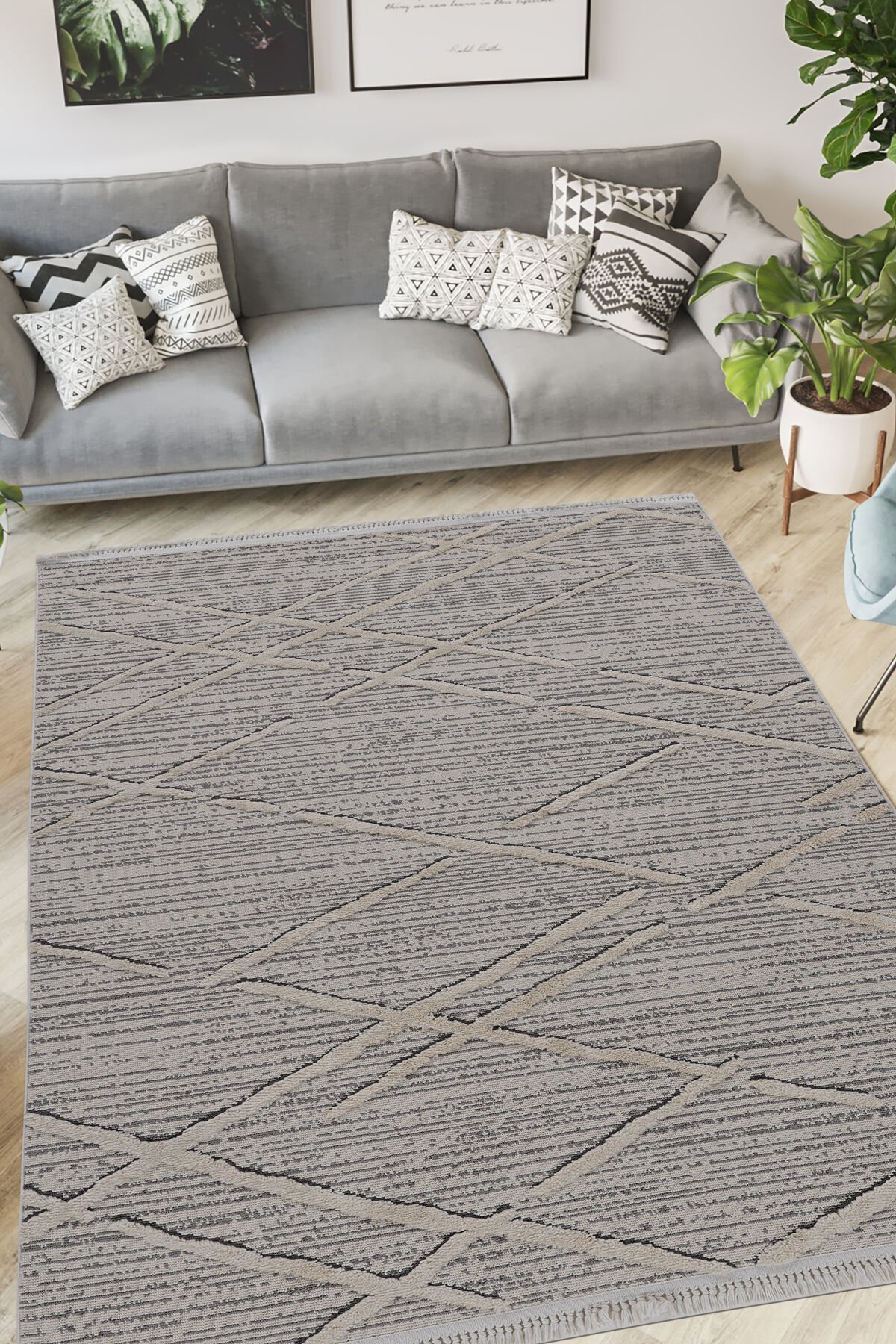 Step 2204 Gri Halı Bohem Salon Halısı Kesme Halı