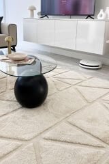 Step 2211 Krem Geometrik Salon Halısı Kesme Halı